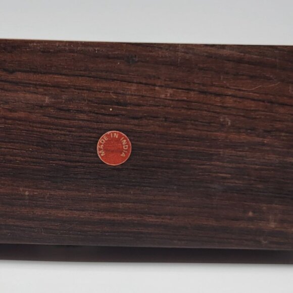 Vintage Handcrafted Wooden Jewelry Trinket Box Inlaid Peacock Design Metal Latch - Picture 4 of 16